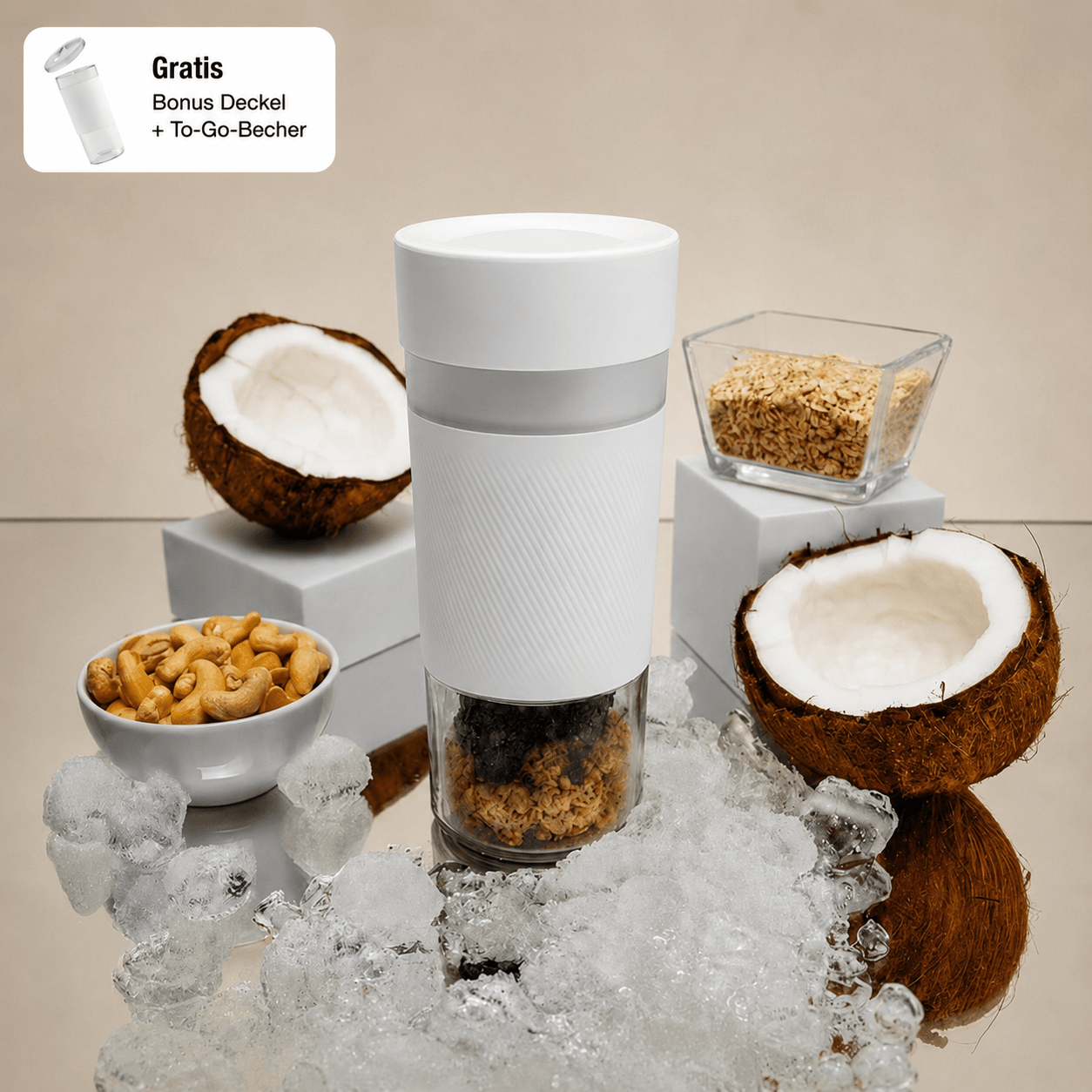 Crushgo Komfort-Set White – Tragbarer Power Akku-Mixer